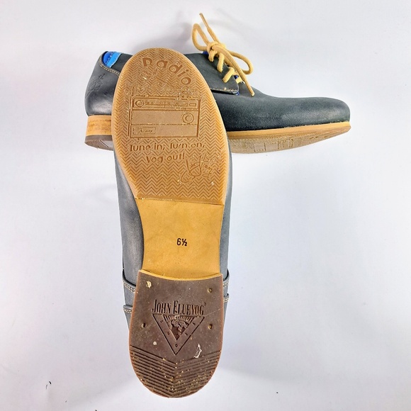 John Fluevog Classic Radio CBC Derby Shoes Black and Blue Size 6.5 - Picture 7 of 8